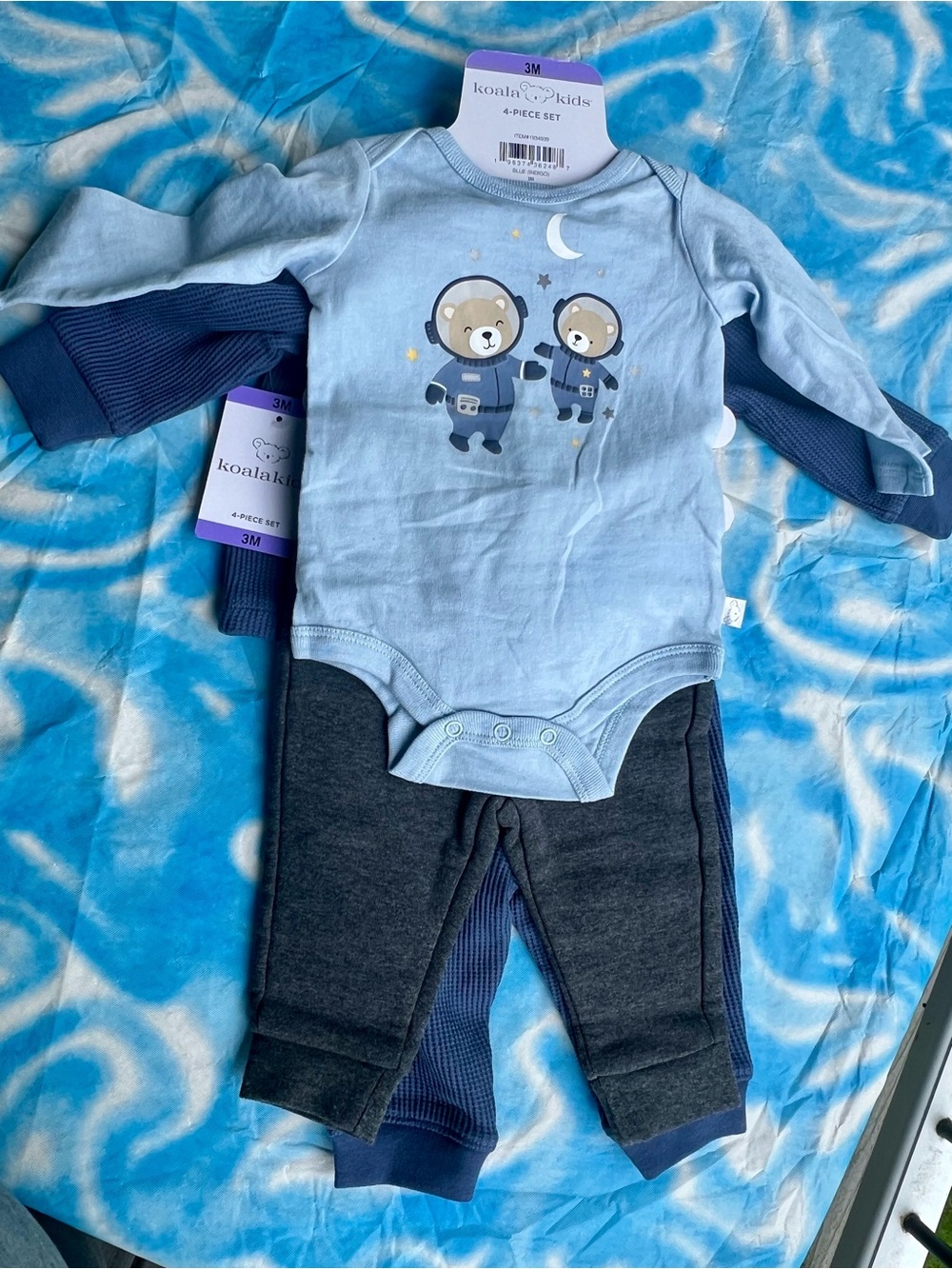 Koala Kids Navy & Light Blue Moon and Stars Waffle Set 4 pic set